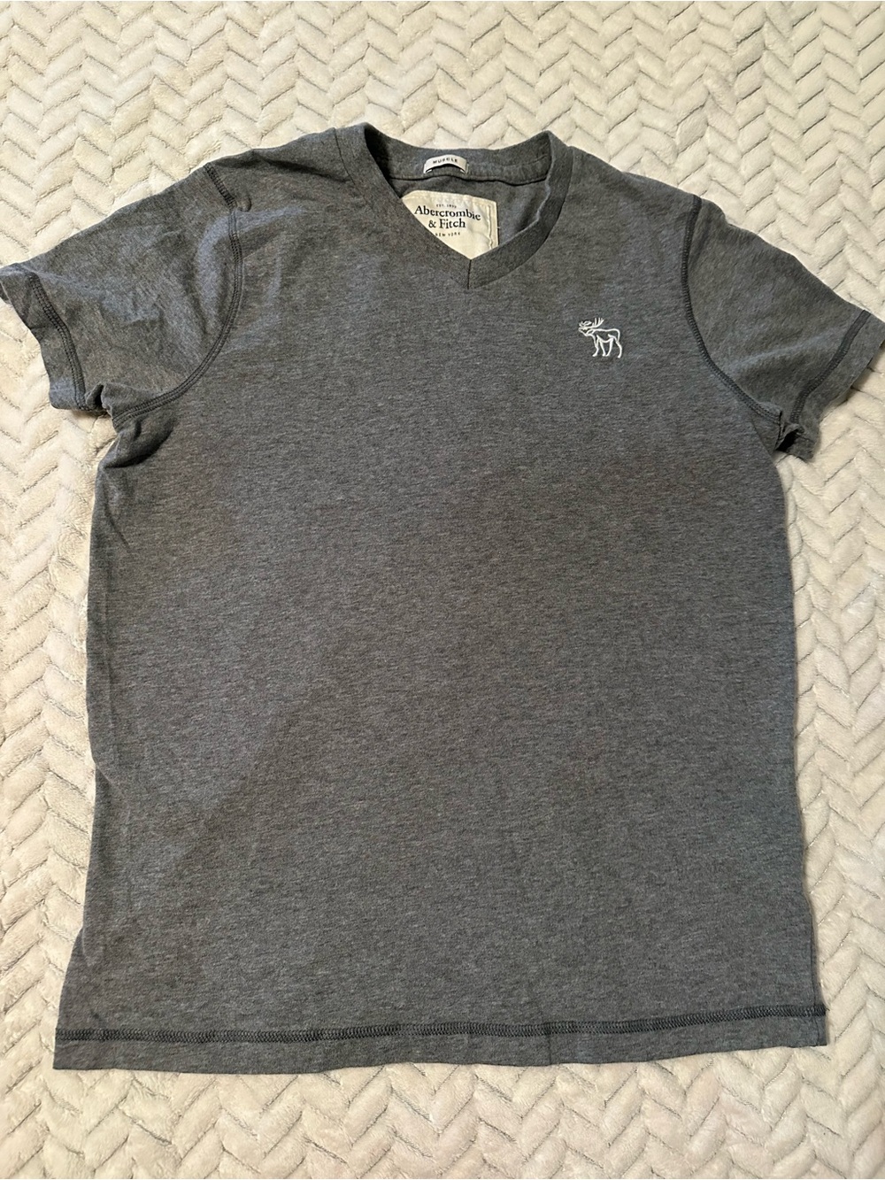 Retro Abercrombie & Fitch Men’s Dark Gray V-Neck Logo Tee
